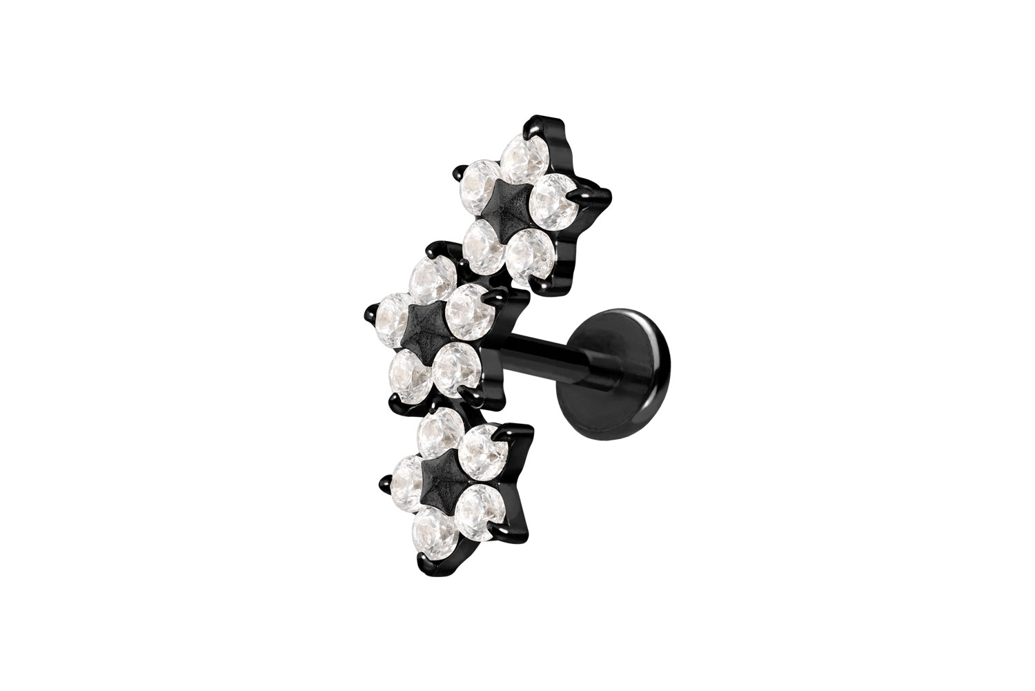Titan Labret Piercing mit Push Fit 3 KRISTALLBLUMEN